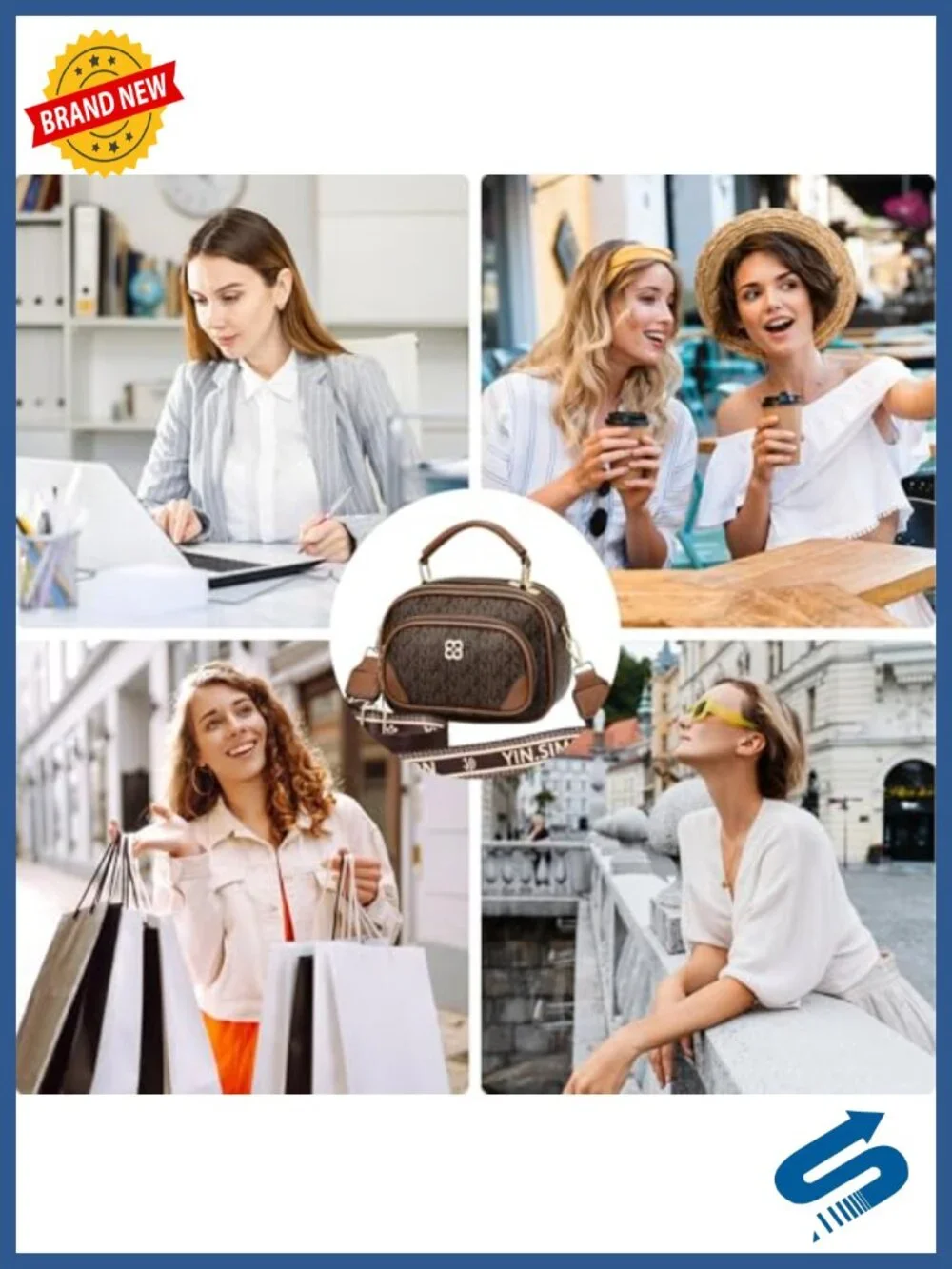 Retro Letter Print PU Leather Crossbody Satchel Handbag with Detachable Strap